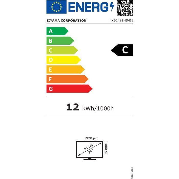 Ecran PC - IIYAMA - 23,8" - Full HD - 120Hz - IPS - 1ms - Ajustable en hauteur - PROLITE XB2491H-B1
