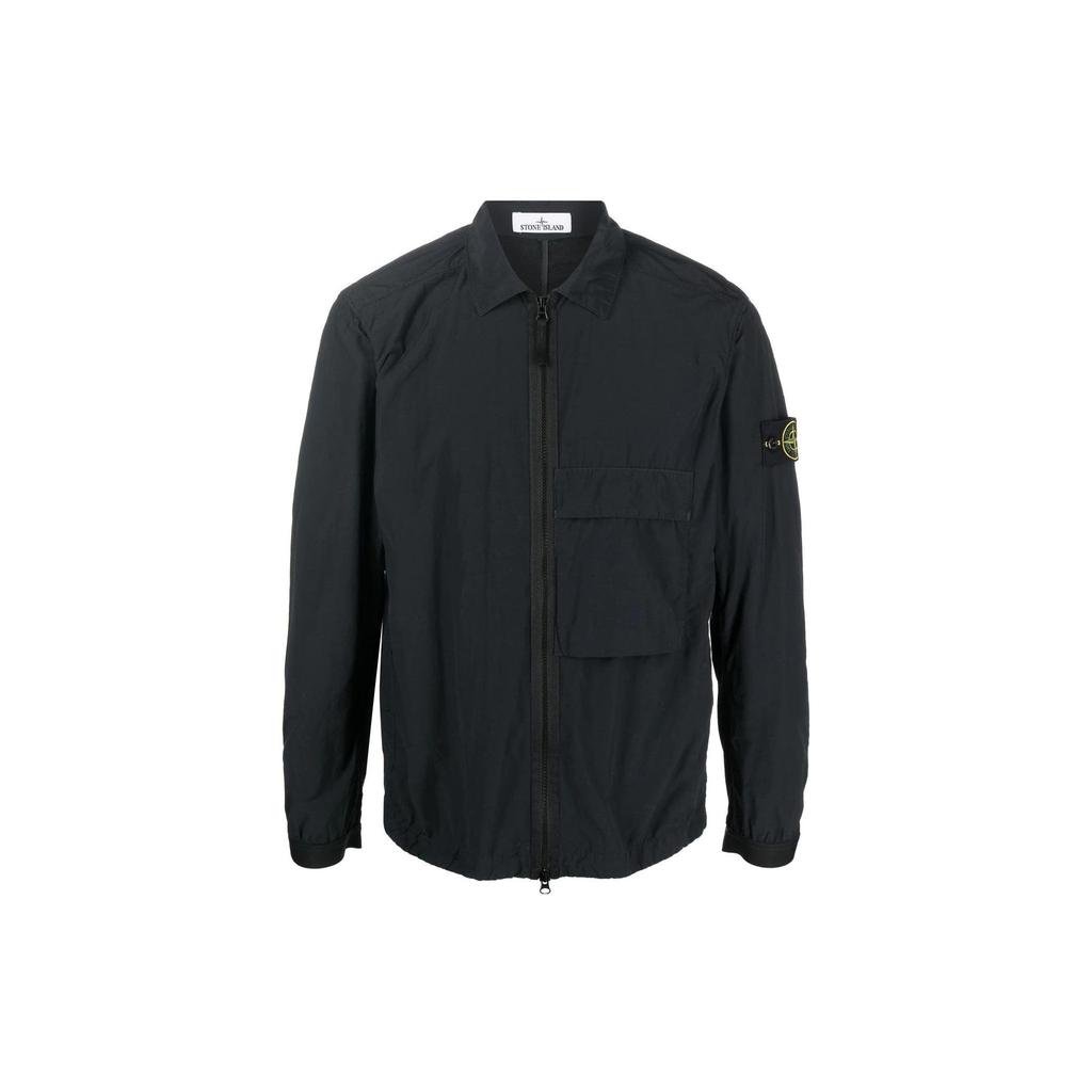 Stone Island Solid Color Logo Polo Jacket Men jackets Black 771510303-V0029