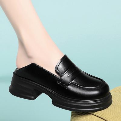 Plateau kleine Lederschuhe Damen, neue Frühling Damen Schuhe Einzelne Schuhe Schwarz Arbeitsschuhe Britische Slipper