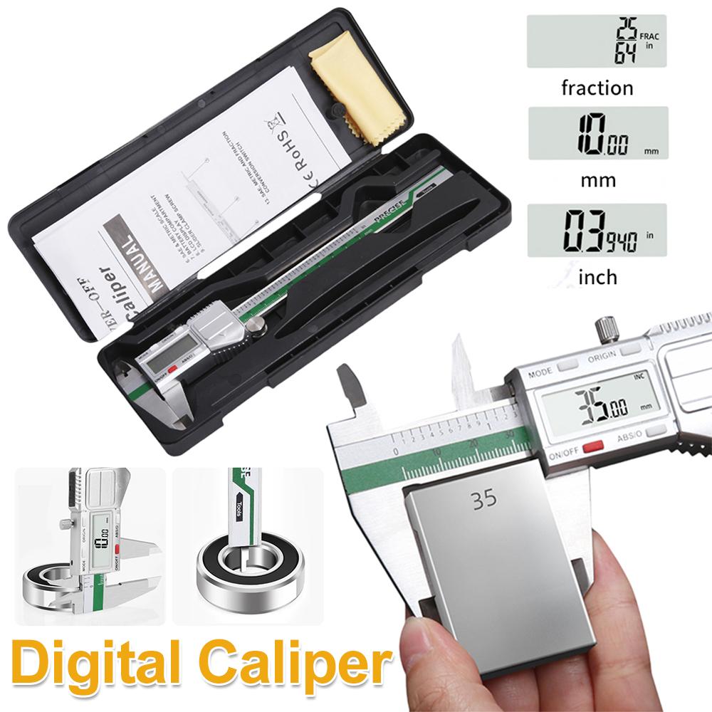 150mm to 0.01mm Electronic Digital Caliper Stainless Steel Vernier Caliper Inch mm Fraction LCD Display Micrometer Digital Ruler