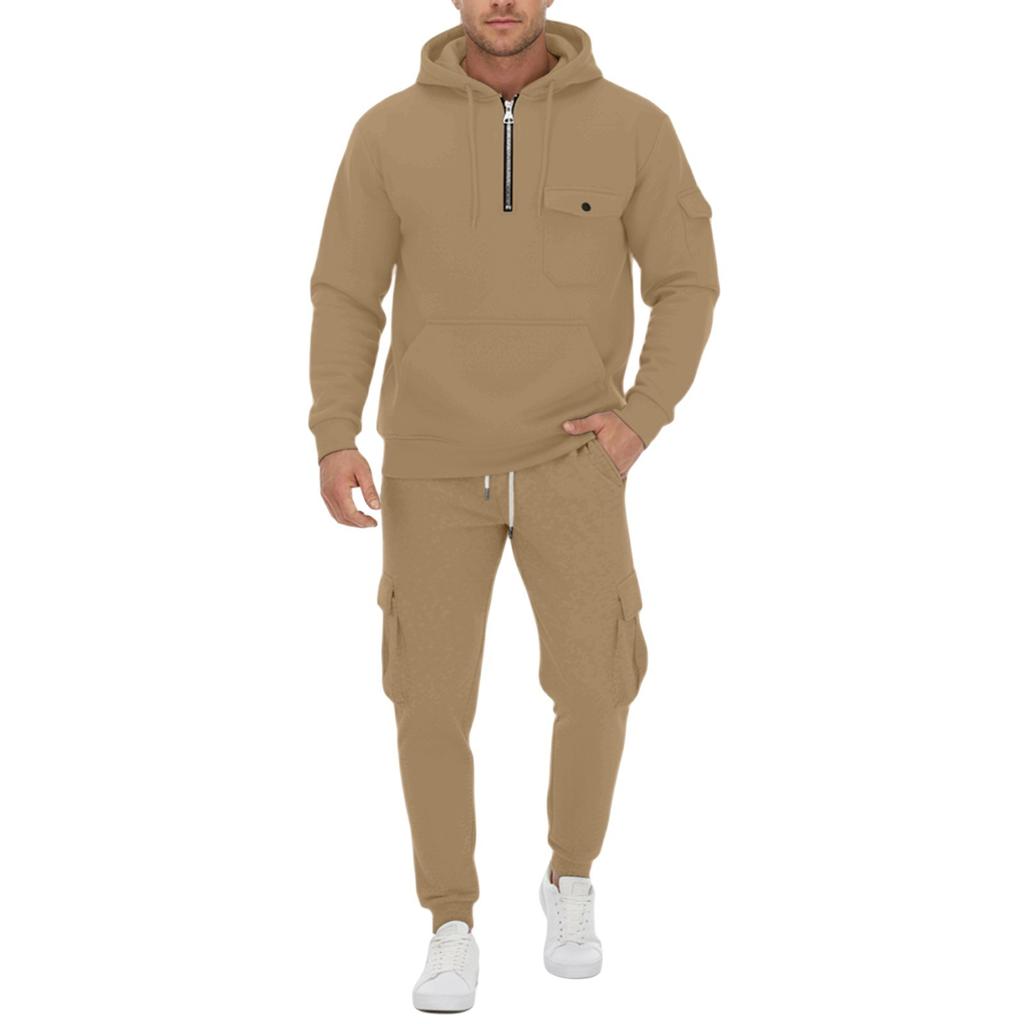 New Spring and Autumn Men's Sweatshirt Suit Hoodie Zipper Multi-pocket Pullover Sports Casual Sweatshirt Suit