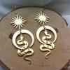 Celestial Sun Moon Brass Earrings with Snake Charm