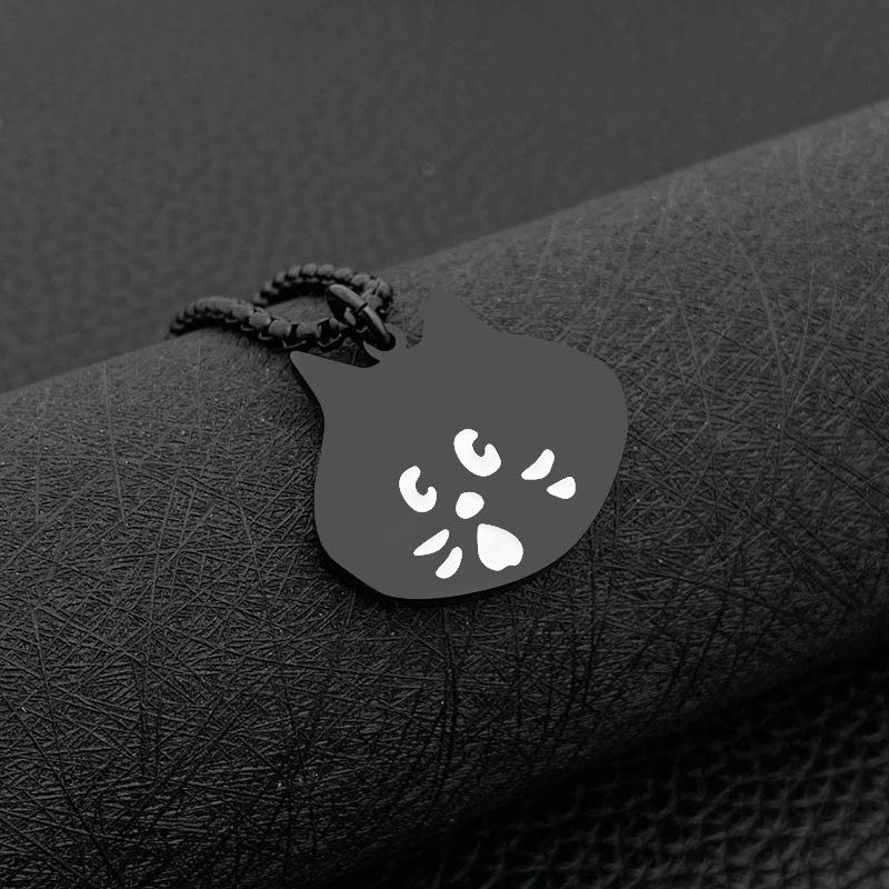 Titanium Steel Scared Cat Necklace For Women Men Korea Fashion Kpop Black Cat Pendant Sweater Chain Couple  Party Gift