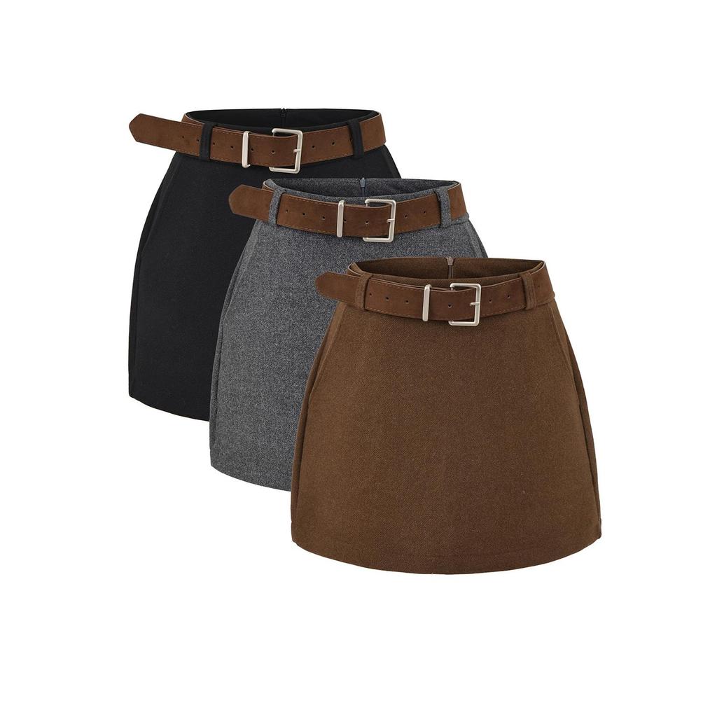 Gonna in lana retrò coreana da donna Autunno/Inverno 2025: Versatile Minigonna Aderente con Vita Petite