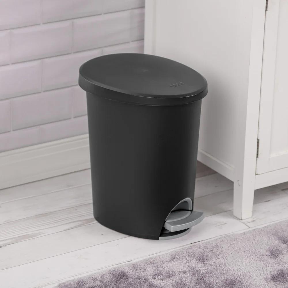 Hands-Free 2.6 Gallon Step-On Trash Can Plastic Wastebasket Narrow Spaces Indoor Use Bathroom Kitchen Bedroom