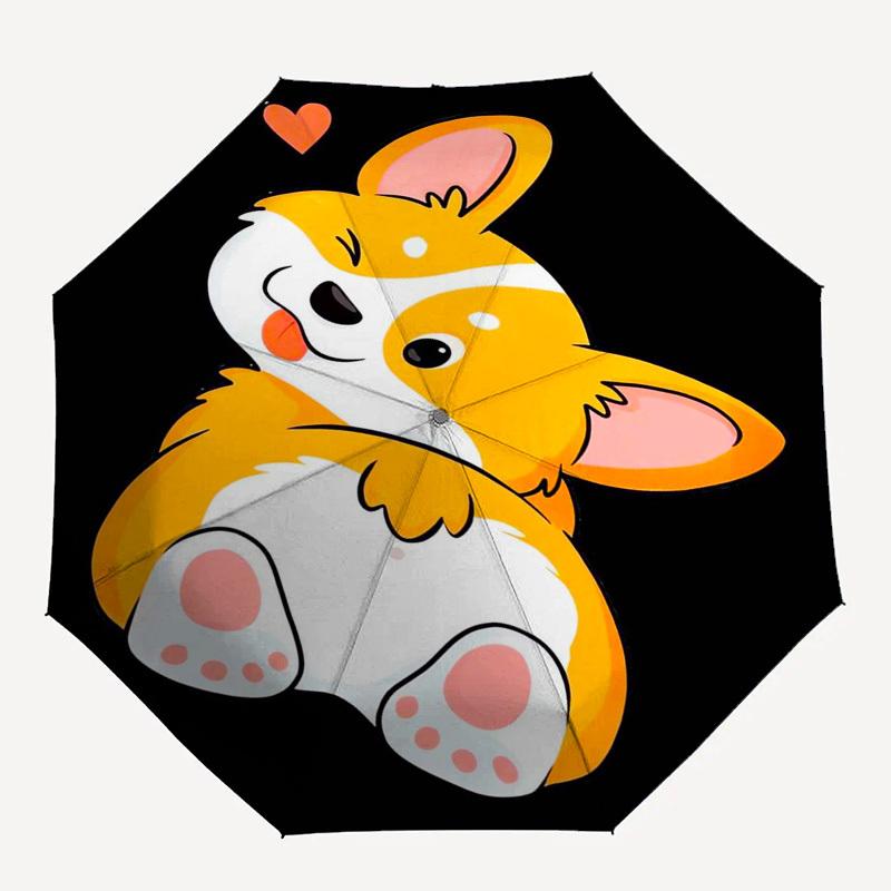 Corgi, Cute Themed Automatic Opening and Closing Umbrella, Compact Travel Umbrella, Lightweight and Portable, Suitable for Beach Commuting B