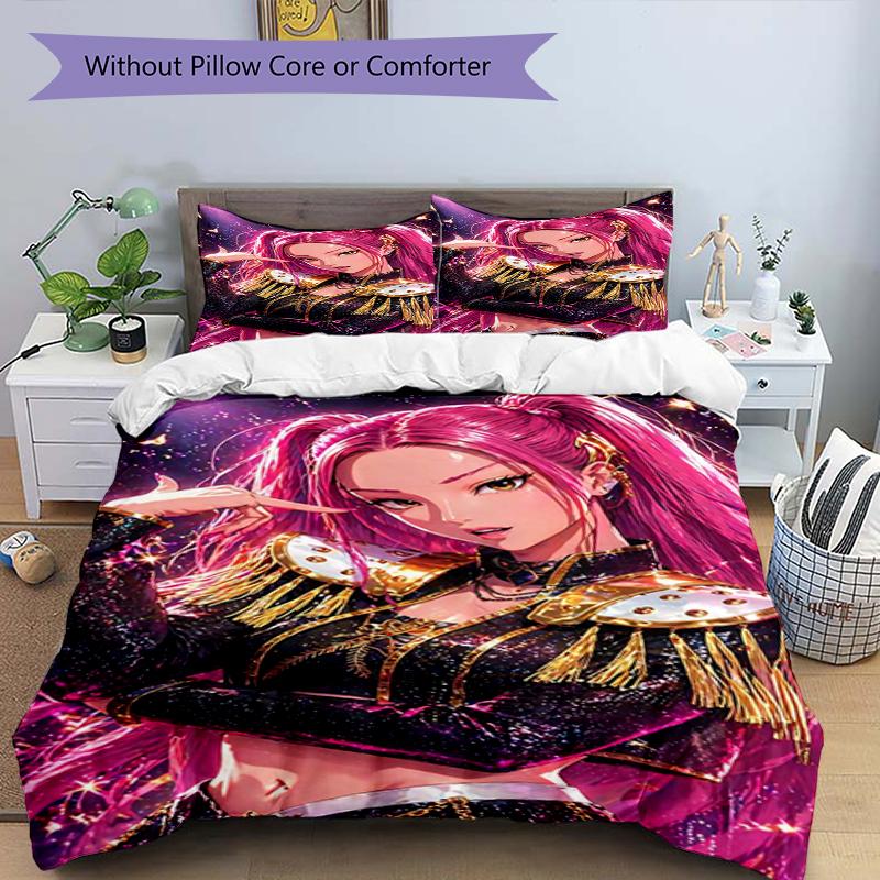 Pink Hair Girl Design Bed Bedding Set 1 Duvet Cover + 2 Pillowcases Soft Breathable Household Bed Linens