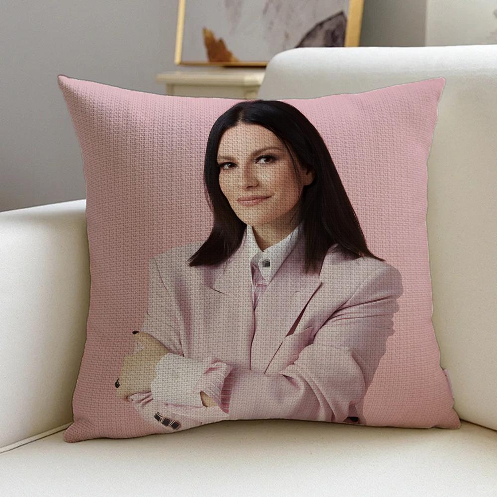 L-Laura Pausini Cushion Cover Cushion Cover Pillowcase, Anti-Mite Invisible Zipper, Linen Sofa Cushion