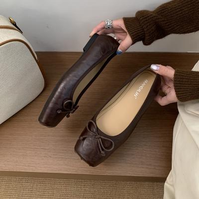 Französische flache Kaffeeschuhe Einzelschuhe Feenschuhe Frühling und Herbst 2025 neu Sommer eckige Zehen Ballerina sanfte Abendschuhe