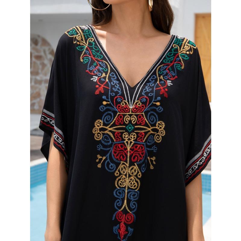 Damenmode Sommer Frühling Blumenmuster Druck 1/2 Ärmel V-Ausschnitt Lose Taille Freizeitkleider