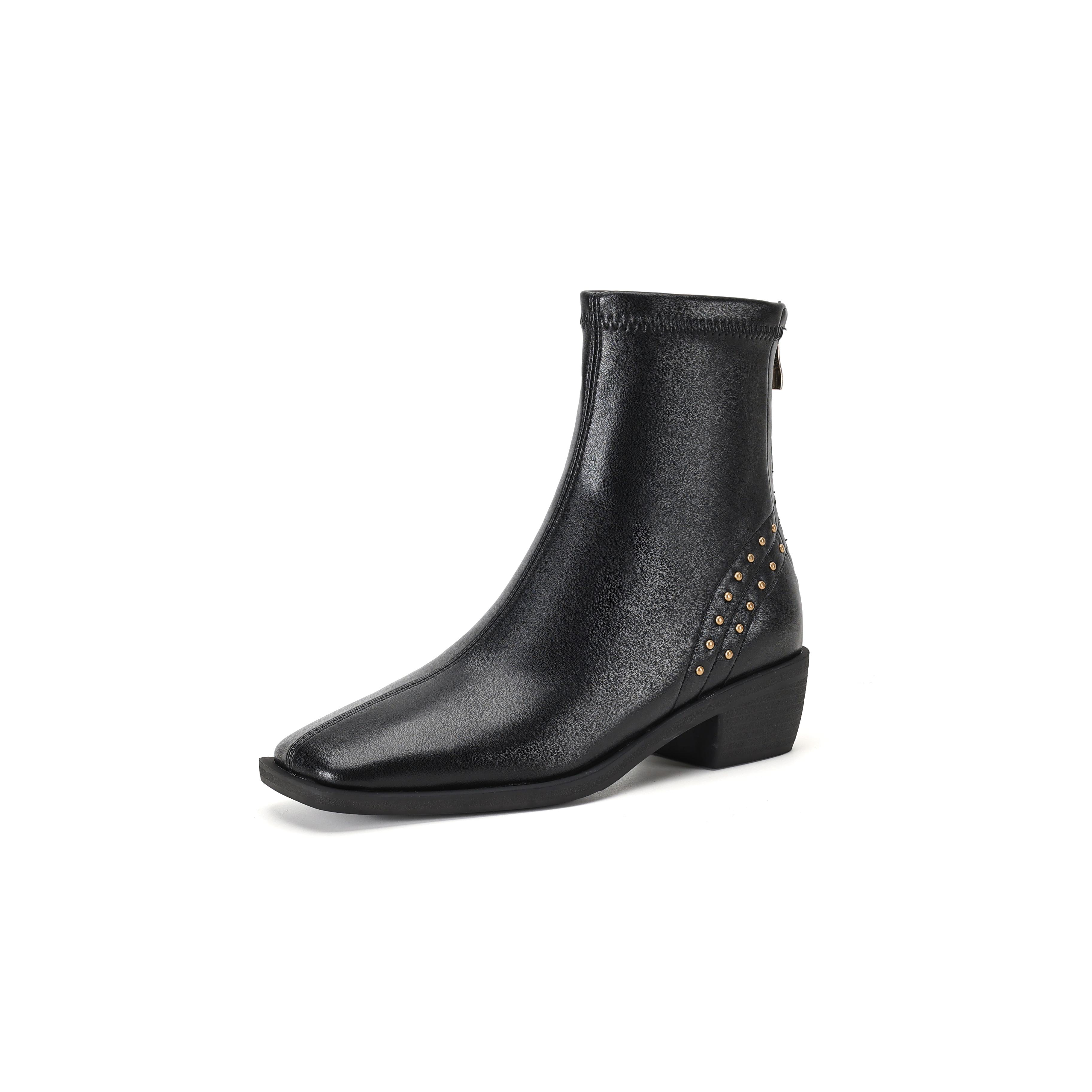 

Krazing Pot Микрофибра квадратный носок зимние сапоги среднего каблука ковбойские женские офисные женские ботильоны с металлическими заклепками размер 42 34 чёрный