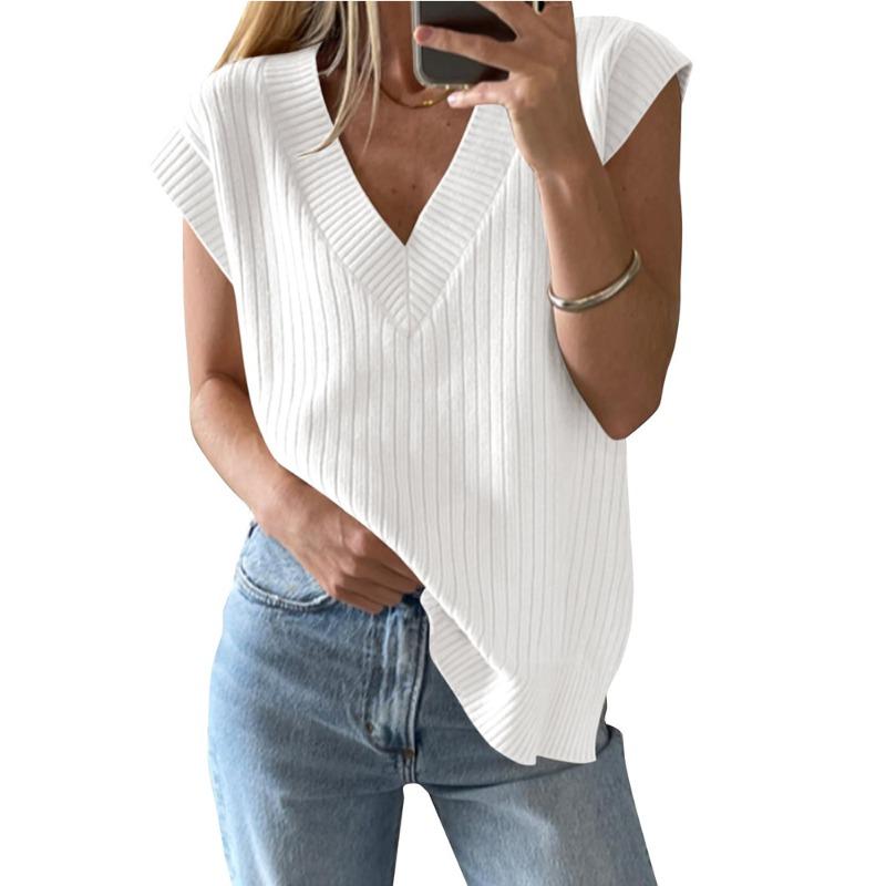 Women's Summer New V-neck Sleeveless Casual Loose Pullover Sweater Vest