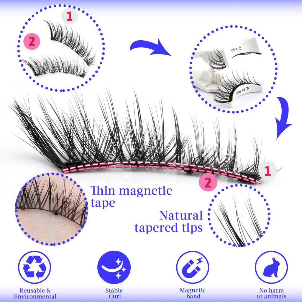 Reusable Waterproof Magnetic False Eyelashes - Natural, Thick, No Glue Needed