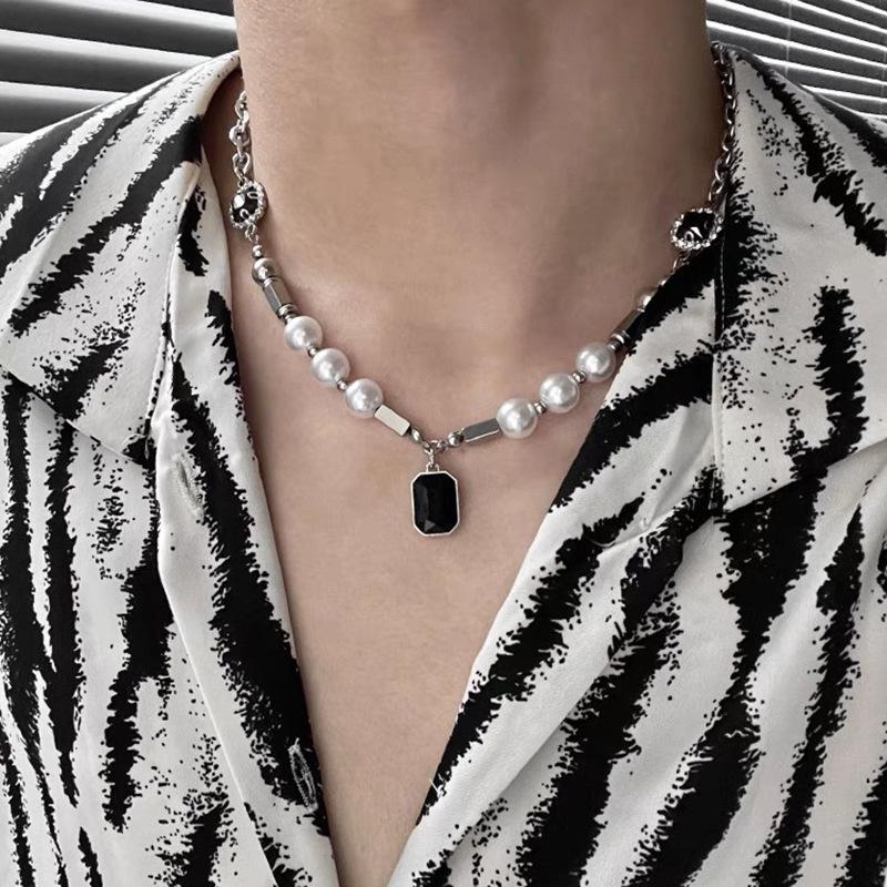 Men's Durable Titanium Steel Cuban Chain Necklace with Zircon Pendant