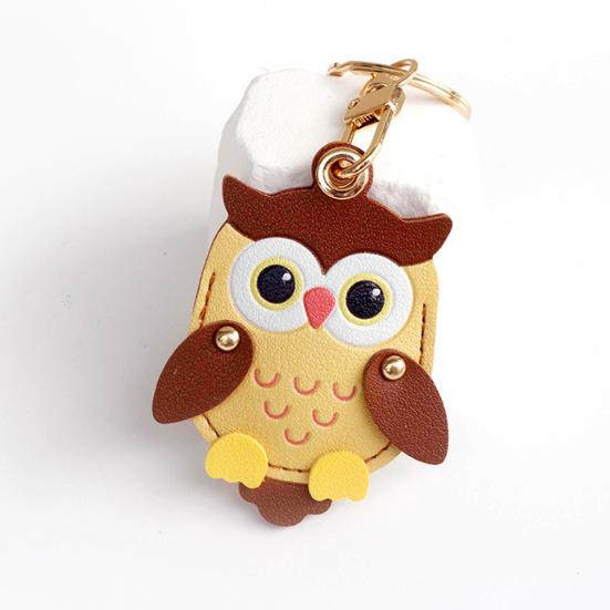 Keychain Pendant Cartoon Owl Charm Card Holder Faux Leather Access Card Case Decorative Keychain