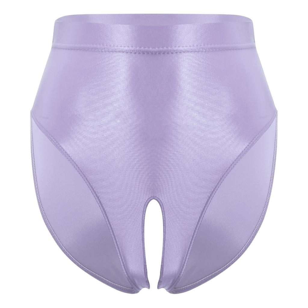 Womens Glossy Stretchy Panties High Waist Open Crotch Design Elastic Waist Sexy Underwear Lingerie