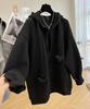 Plus Size Women Long Sleeve Hoodie Spring Autumn Loose Casual Oversized Hooded Sweatshirt Gray Black Zipper Coat