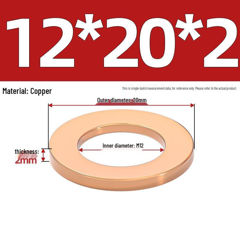 Pure Red Copper Gasket Sealing Ring for Marine Instruments, Metal Flat Washer M3-M60mm