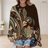 Women Plus Size Round Neck Long Sleeve Floral Printed Teal Green Ribbed Cuffs Sweatshirt