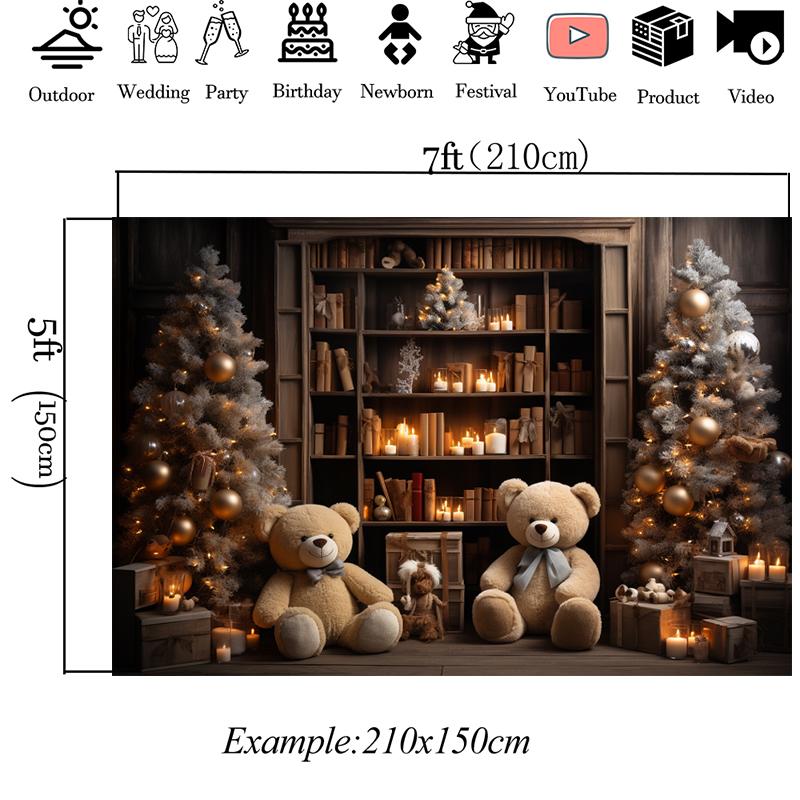Mocsicka Christmas Photo Background Room Xmas Tree Bookshelf Gifts Bear Decoration Baby Kids Birthday Party Photography Backdrop