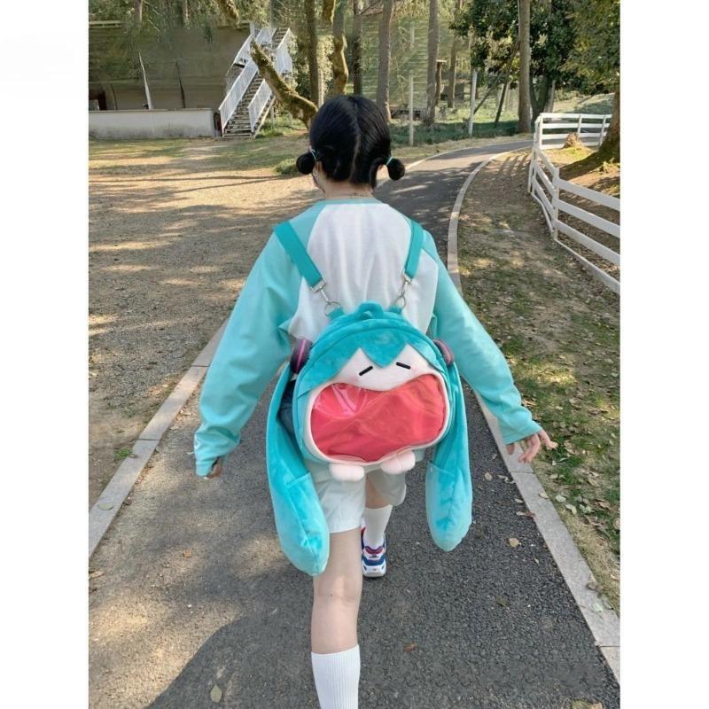 New Hatsune Miku Anime Bar Chi Cute Doll Large Capacity Backpack Kawaii Big Mouth Backpack as a Gift for Girlfriends and Sisters