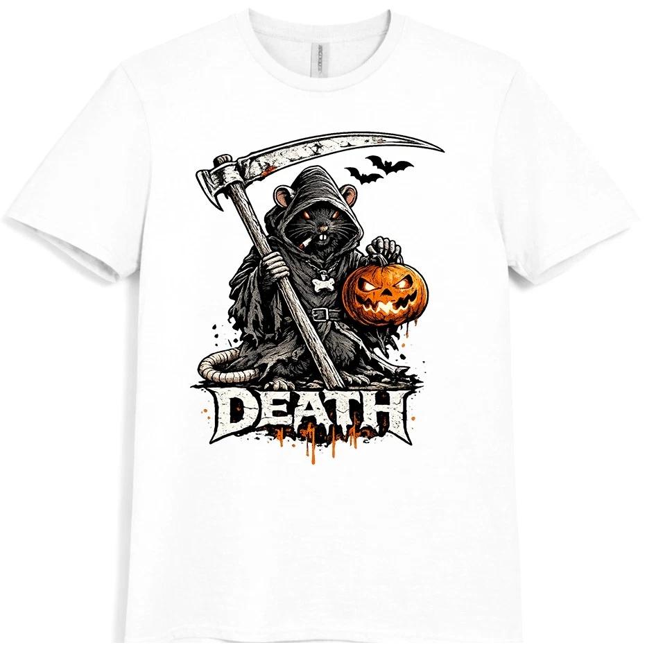 Gothic Grim Reaper Rat T Shirt Horror Scythe Pumpkin Graphic Tee XS