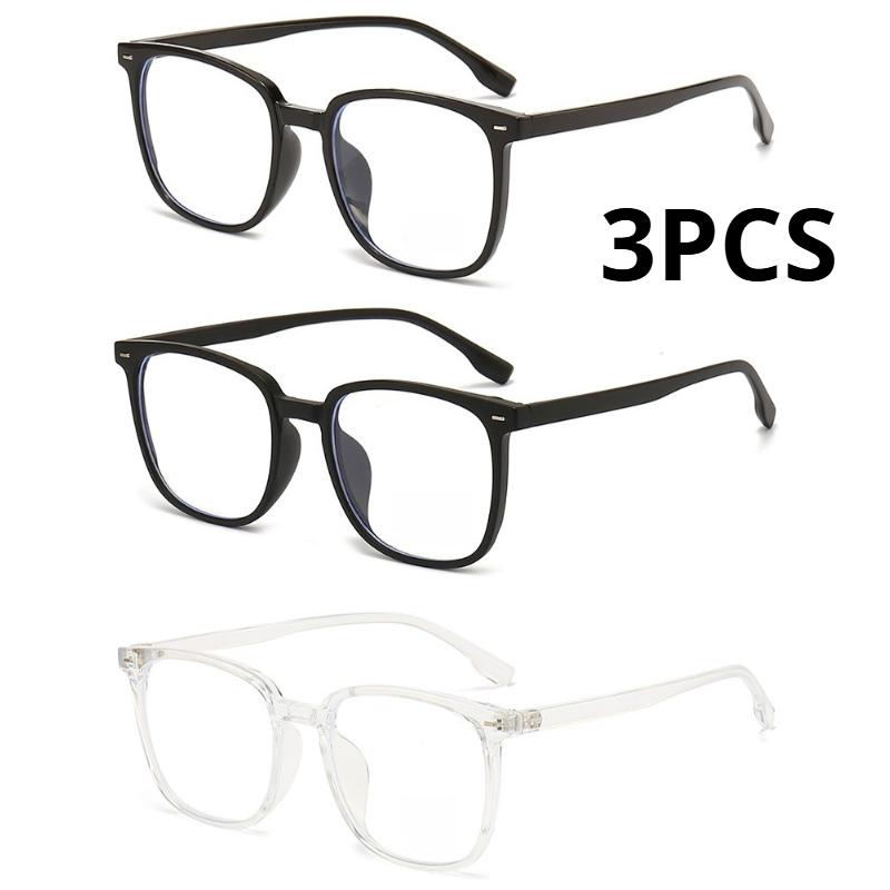 3Pcs Transparent Computer Glasses Frame Women Men Anti Blue Light Square Eyewear Blocking Glasses Optical Spectacle Eyeglass