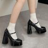 Fashion Women's High Heels 2024 Summer New Style Fashion Buckle Design Elegant Solid Color Patent Leather Mary Jane Shoes Mujer Zapatos