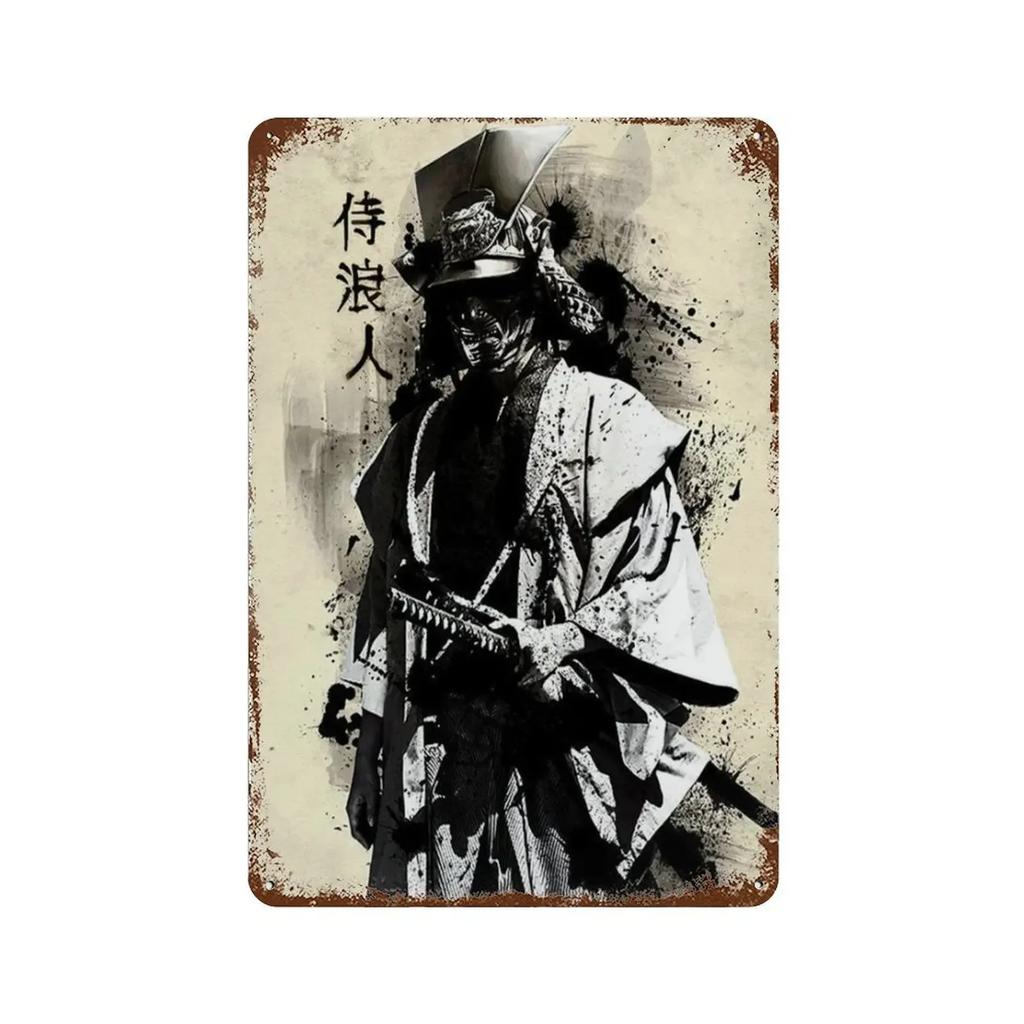 1pc Japanese Samurai Metal Aluminium Signs Wall Art Character Posters Decor Decorating Picture for Bar Living Room 8x12 Inc