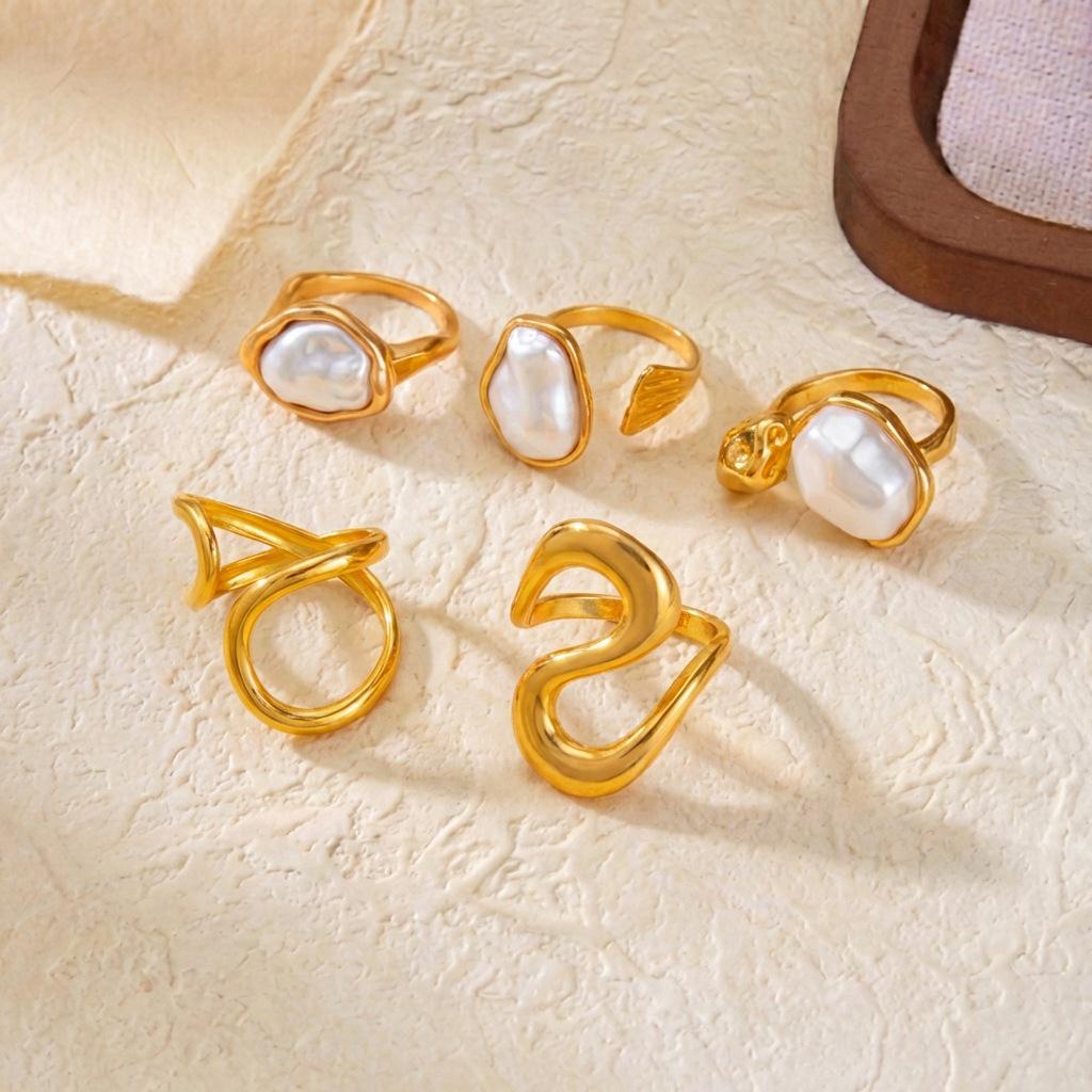 Korean Retro Geometric Oval Hollow Ring Set - Stylish Irregular Finger Rings for Women