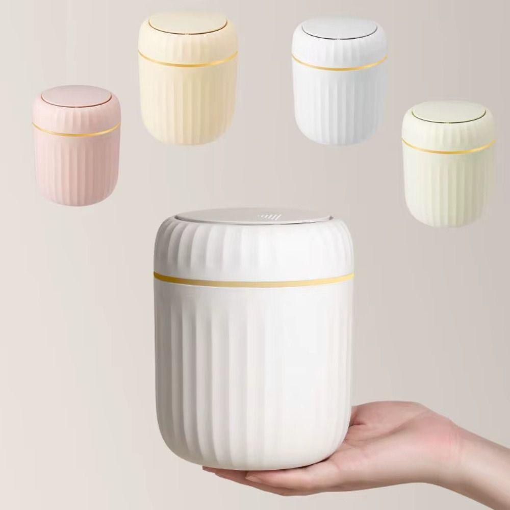 Non-slip Small Trash Can with Lid Round/Triangle Plastic Waste Bin Mini Desktop Trash Can  Kitchen