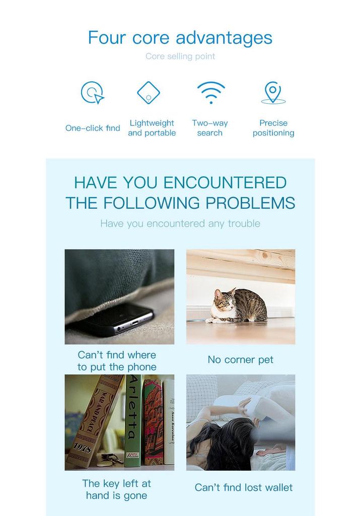 New Diamond Shape Bluetooth Smart Anti-Lost Alarm for Pets and Keys with Two-Way Positioning