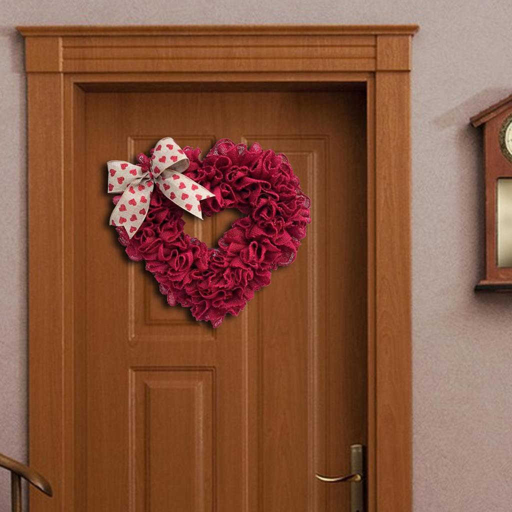 40cm Valentine'S Day Wreath, Hanging Door Heart Wreath Ornament Garland Reusable