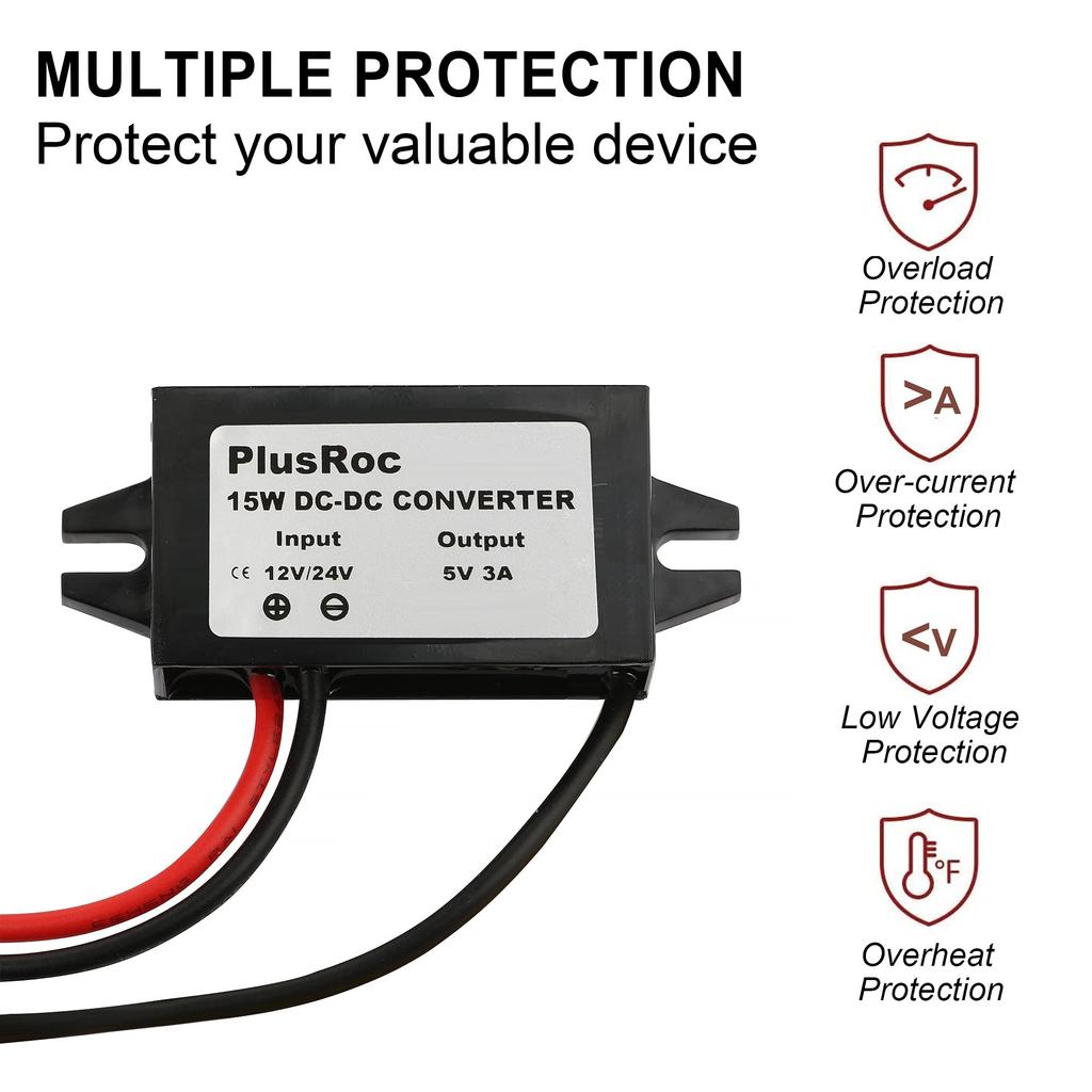 Waterproof 12V/24V To 5V Converter DC-DC Buck Module Power Adapter USB-A Female/C Type/Dual USB/Open Wire Connector
