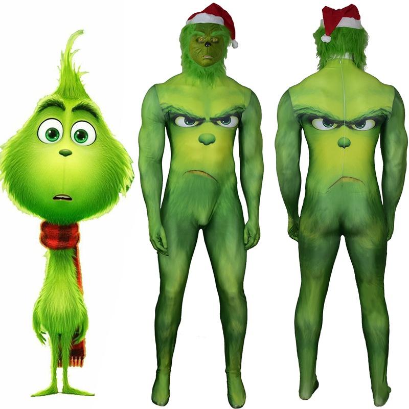 Festive Green Monster Grinch Christmas Cosplay Costume Zentai Bodysuit Jumpsuit