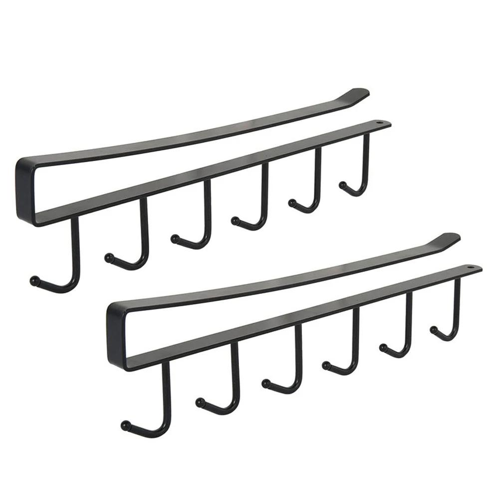 6 Hook Coffee Cup Mug Holder Black White Hooks Shelf Multifunction Kitchen Cabinet Sundries Organizer Storage Hanger