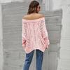 Autumn Winter Plus Size Women Strapless Loose Knit Sweater One Neck Solid Color Pullover Europe USA Style