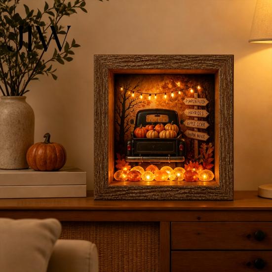 Decorative Seasonal Lights Halloween Lighted Frame Ornaments, Light Up Shadow Box, Warm Accents Atmosphere LED for Home Living Room Bedroom