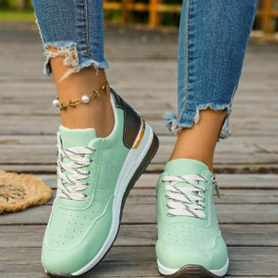 European & American Wedge Heel Fashion Sneakers: Versatile, Plus-Size, Color Block, Thick Sole Casual Shoes for Women