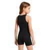 Kids Girls Gymnastics Dance Bodysuit Round Neck Sleeveless Back Invisible Zipper Thigh Length Jumpsuit for Practice Training