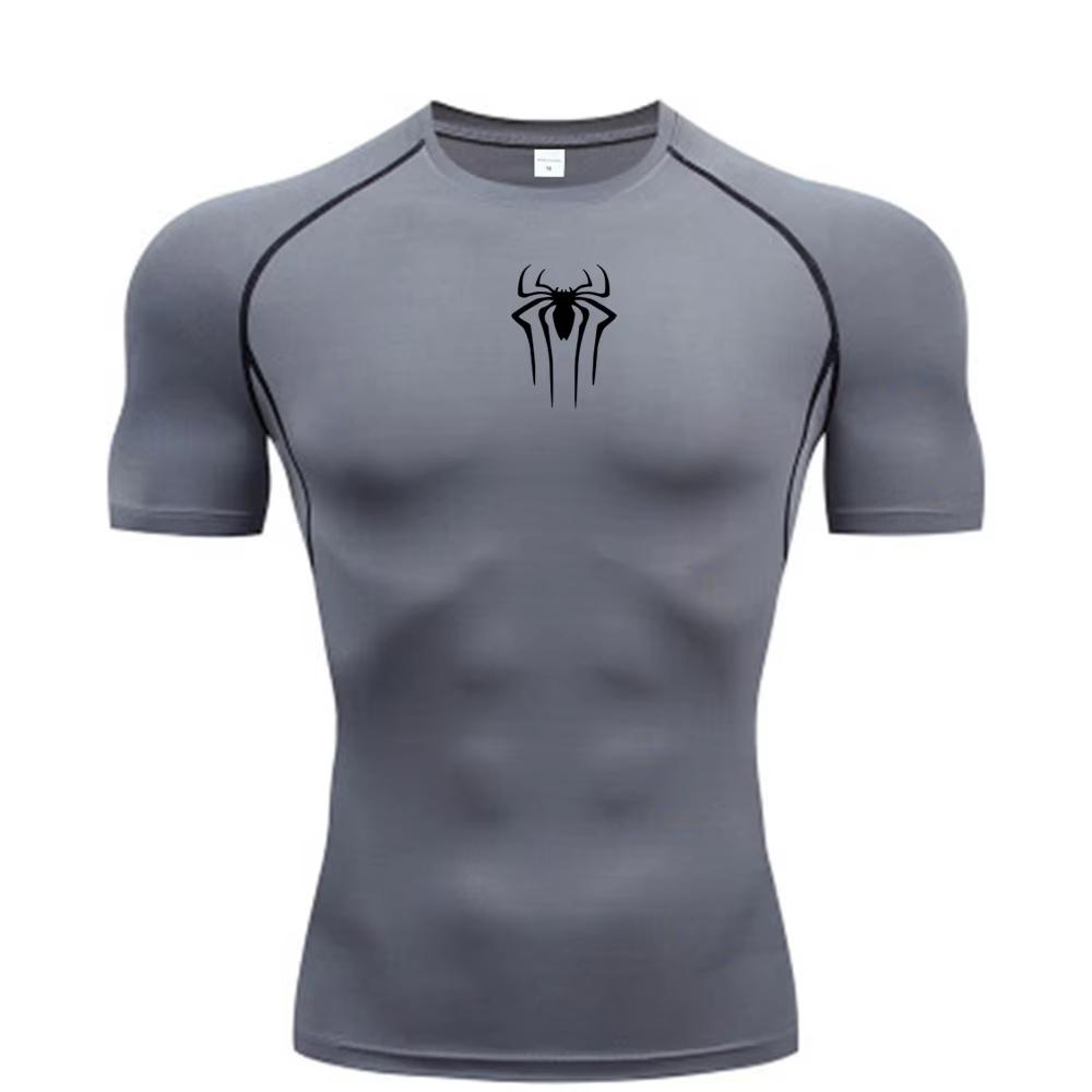 New Compression Shirt Men Fitness Gym  Sport Running spider print T-Shirt Quick Dry Short Sleeve T-Shirt For Men