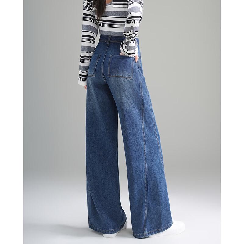 TERRE BLEUE High-Waist Straight Leg Washed Denim Jeans