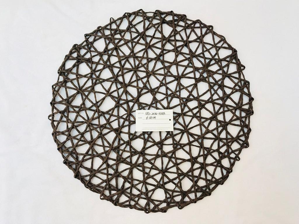 Round Paper Woven Placemats Wood Heat Resistant Rattan Brown Paper Straw for Dining Party Wedding