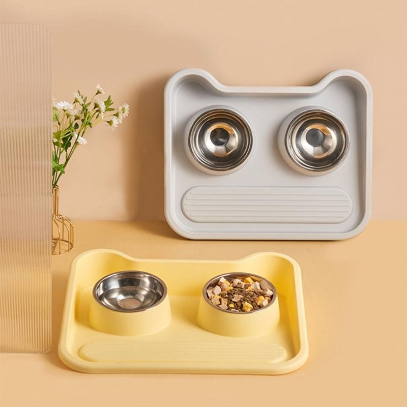 Raised Cat Feeding Double Bowls Nonslip Elevated Cat Water Bowl Food Container for Cat Dogs Small Pet Food Feeder Tray