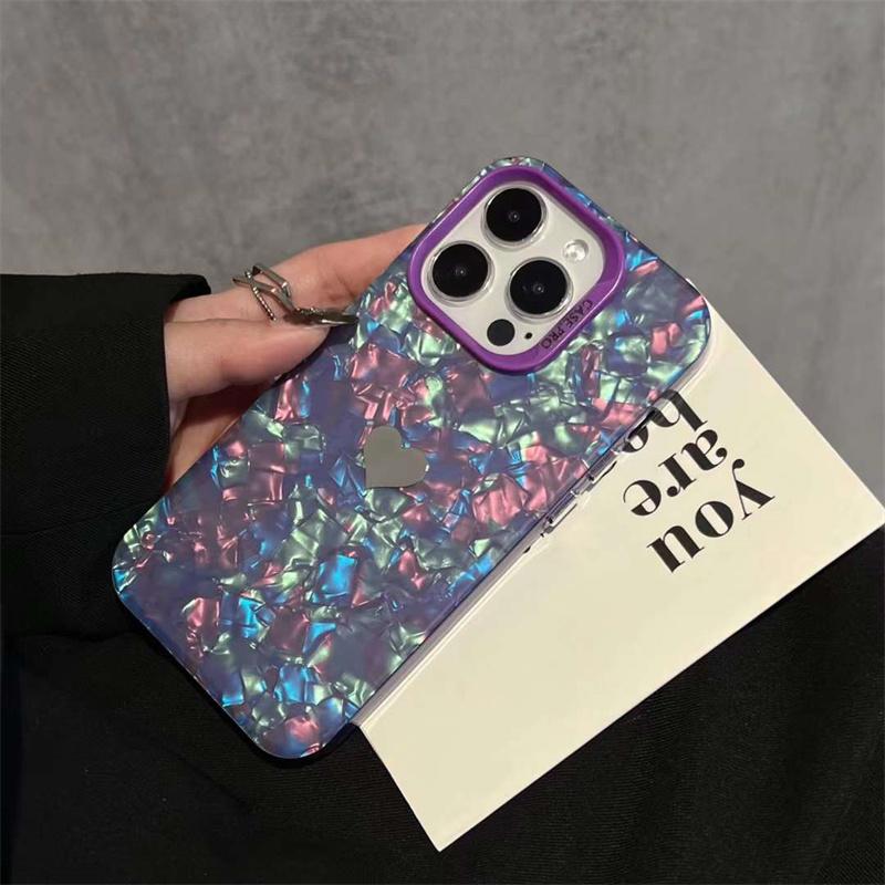 Luxury Fashion Shell Pattern Love Heart Phone Case For iPhone 15 14 13 12 11 Pro Max X XS XR XS Max Shockproof Cover