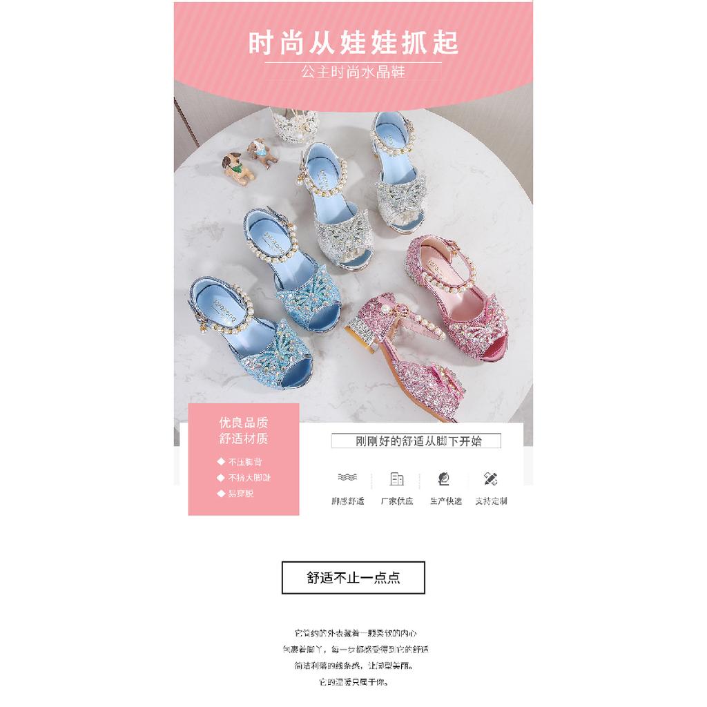 Sandálias de Menina Novo Verão Boca de Peixe Pequena Princesa Salto Alto Infantil Sapatos Flash de Água Sapatos Elsa Frozen