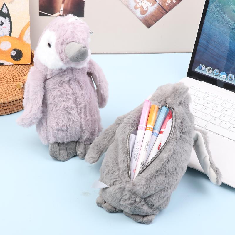 Cute Cartoon Plush Penguin Pencil Case Creative Stuffed Animal Pen Pouch Student Stationery Storage Bag School Supplies