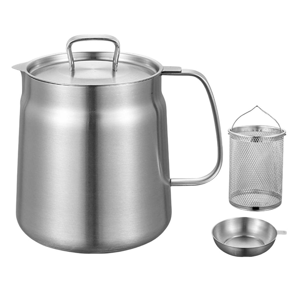 1.5/2L Deep Frying Pot 304 Stainless Steel Kitchen Fry Pot Multifunctional Oil Storage Container Kitchen Cooking Tools