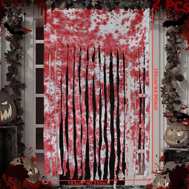Halloween Doorway Curtains Decorative Blood Gauze Fabric Bloody Handprints Doorway Curtains Halloween Scary Haunted Home Decor