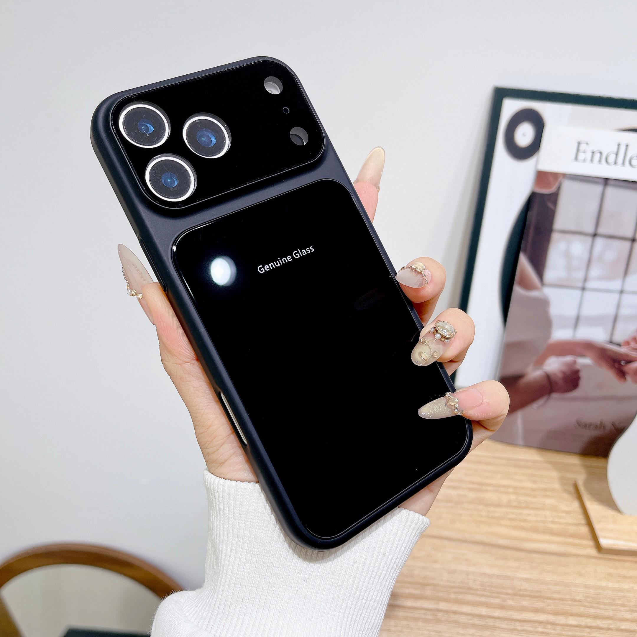 

Luxury Macaron Large Window Bumper Case For iPhone 17 Air 16 15 14 13 12 11 Pro Max Plus Shockproof Candy Glass Armor Back Cover iPhone 15 Pro Max чорний